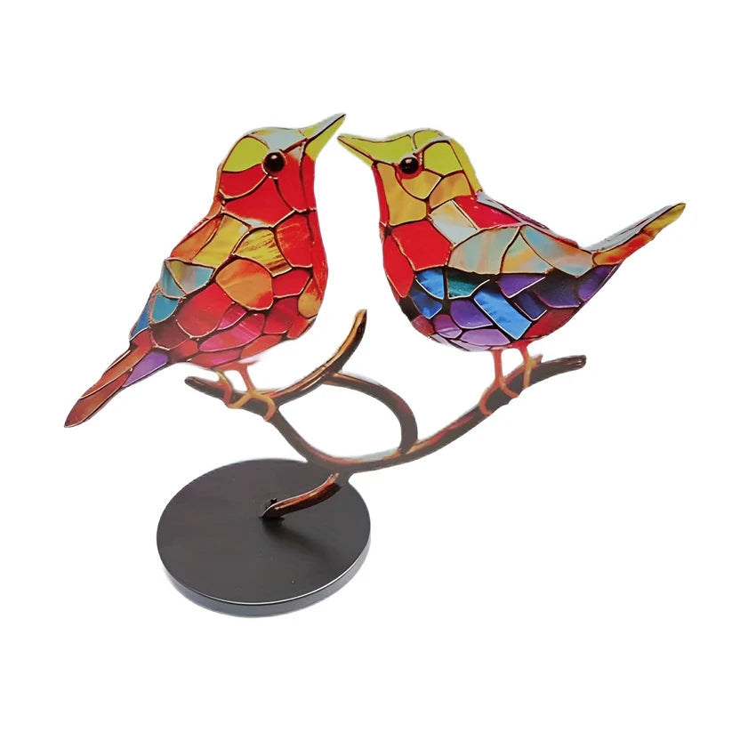Stained Glass Birds on Branch Decoration