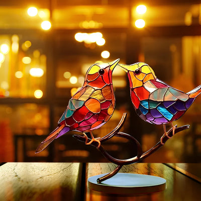 Stained Glass Birds on Branch Decoration