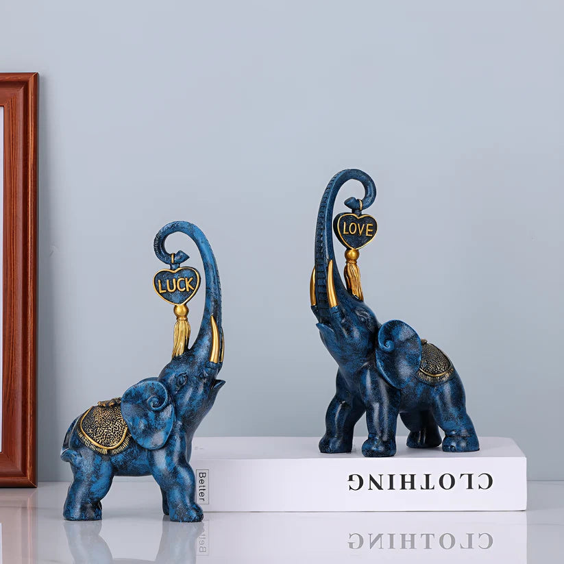 Blue Elephant Statue 2 Piece Set Decoration