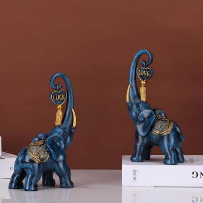 Blue Elephant Statue 2 Piece Set Decoration